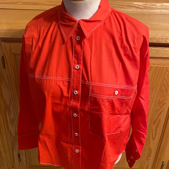 NWT MNG Women's XS Red Button Down SZ 2 Red Long Sleeve Collared Blouse - Picture 1 of 11